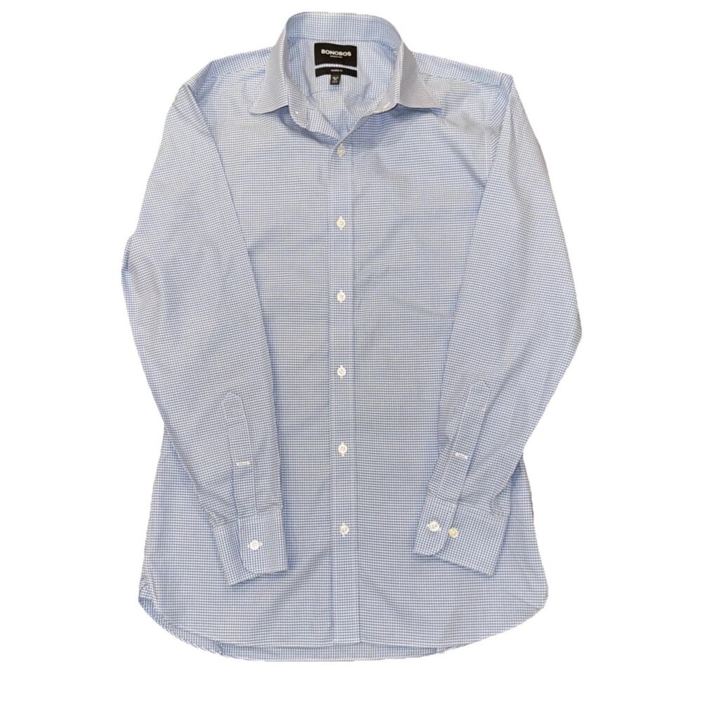 Bonobos Dress Shirt Men's 15.5 34 Blue Check Tailored Slim Fit Cotton